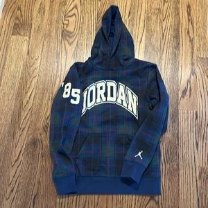 Jordan Nike Brooklyn Fleece Plaid Pullover Hoodie Big Kids' Hoodie in Blue